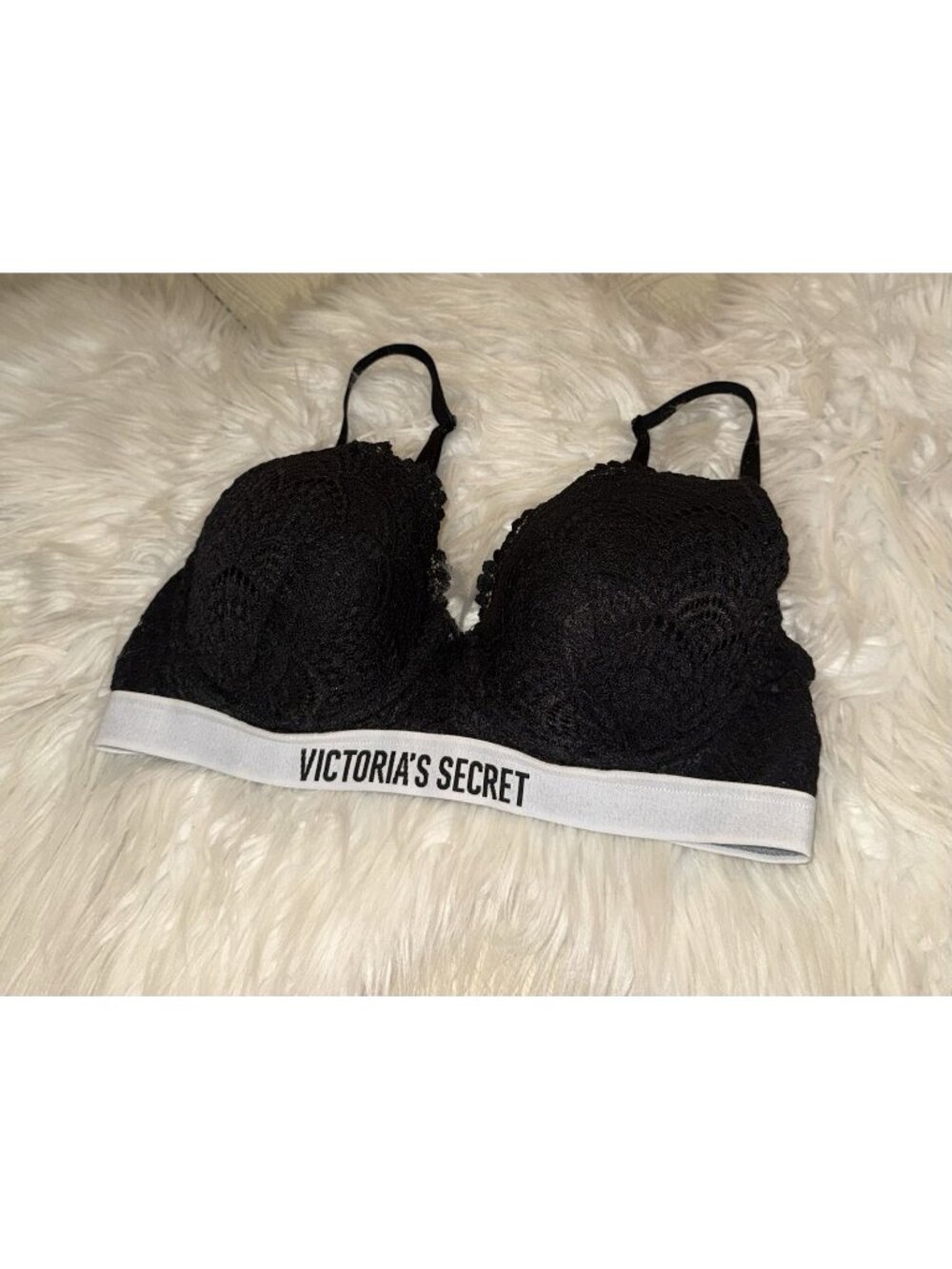 Victorias Secret T-Shirt Lightly Lined Demi Bra Mesh UW Lace Womens 34C Black